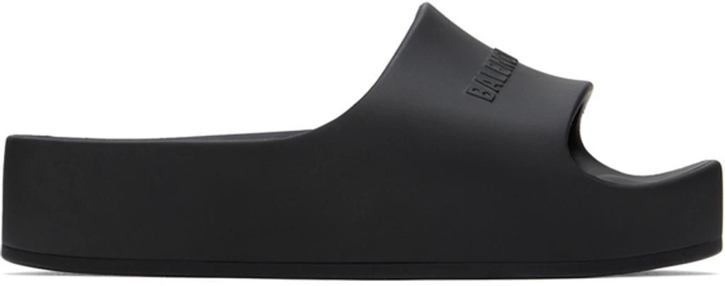 BALENCIAGA Womens Black Mono Platform Rubber Pool Slides 5 Product Image