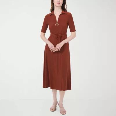 MSK Womens Short Sleeve Midi Fit + Flare Dress Product Image