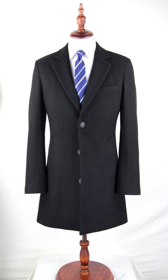 Black Wool Slim Fit 2 Button Top Coat Product Image