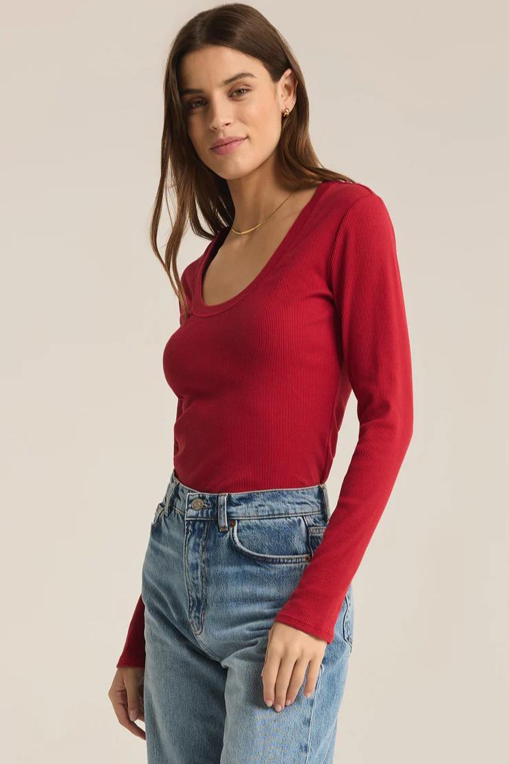 Sirena Rib Long Sleeve  Tee - Haute Red Product Image