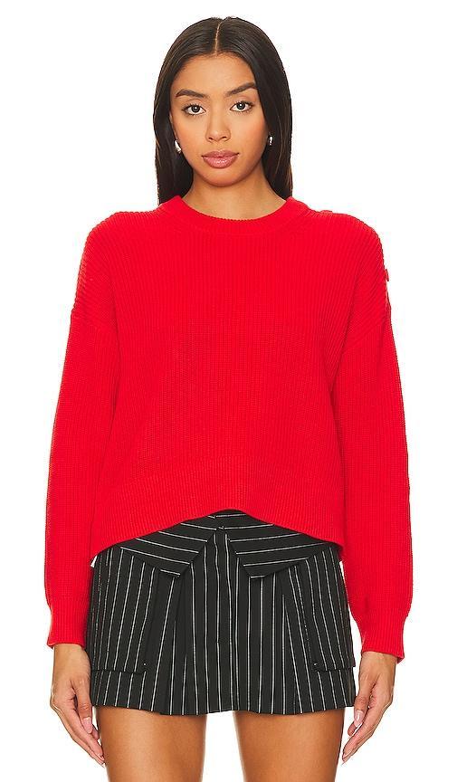 525 Ida Button Shoulder Solid Pullover Sweater in Red. Size L, S, XS. Product Image