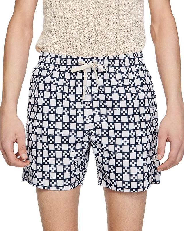 Sandro Cross Print Drawstring Swim Shorts Product Image