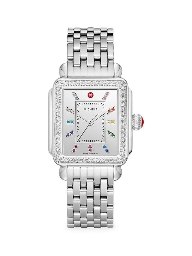 Womens Deco Carousel Stainless Steel, Diamond & Multicolor Topaz Bracelet Watch Product Image