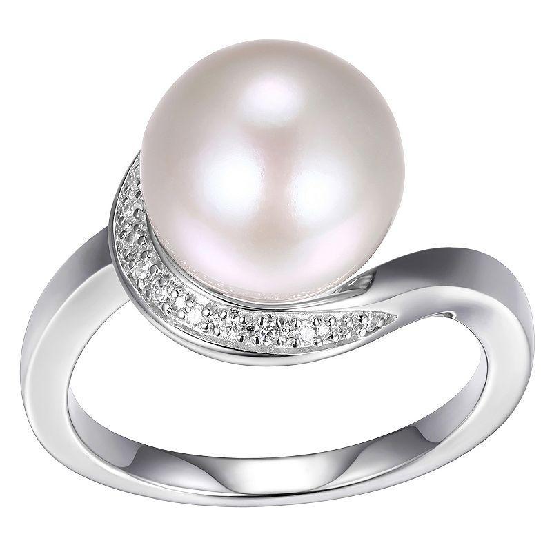 Maralux Sterling Silver Freshwater Cultured Pearl & Diamond Accent Ring, Womens Product Image