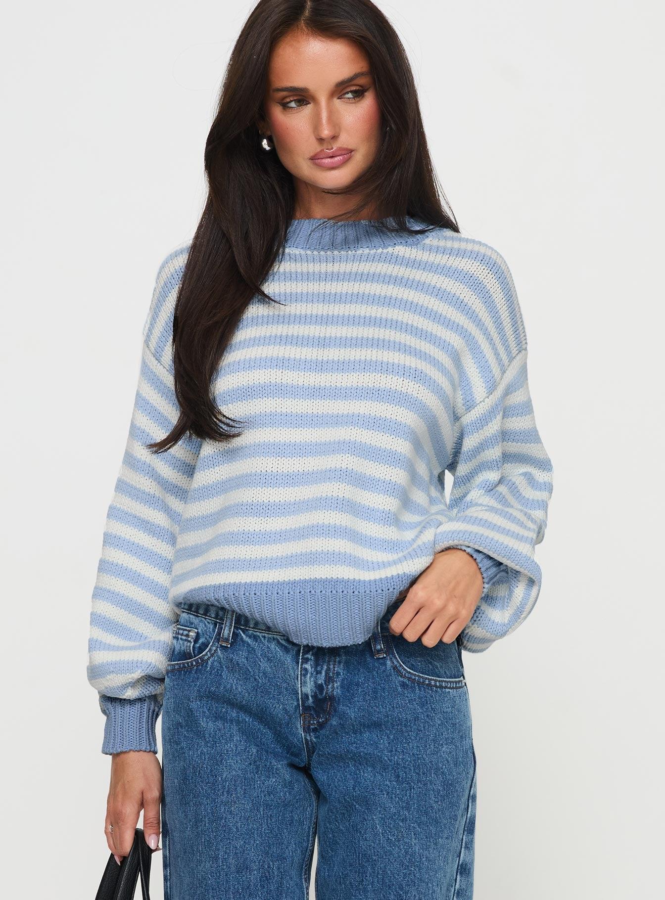 Harmony Knit Sweater Blue / White Stripe Product Image