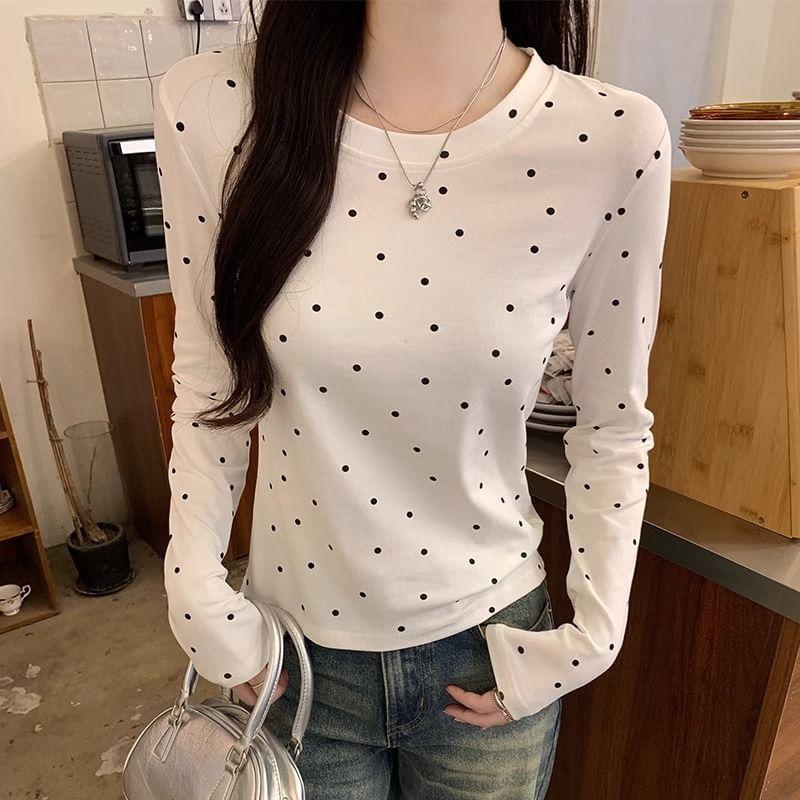 Long Sleeve Crew Neck Dotted Tee Product Image