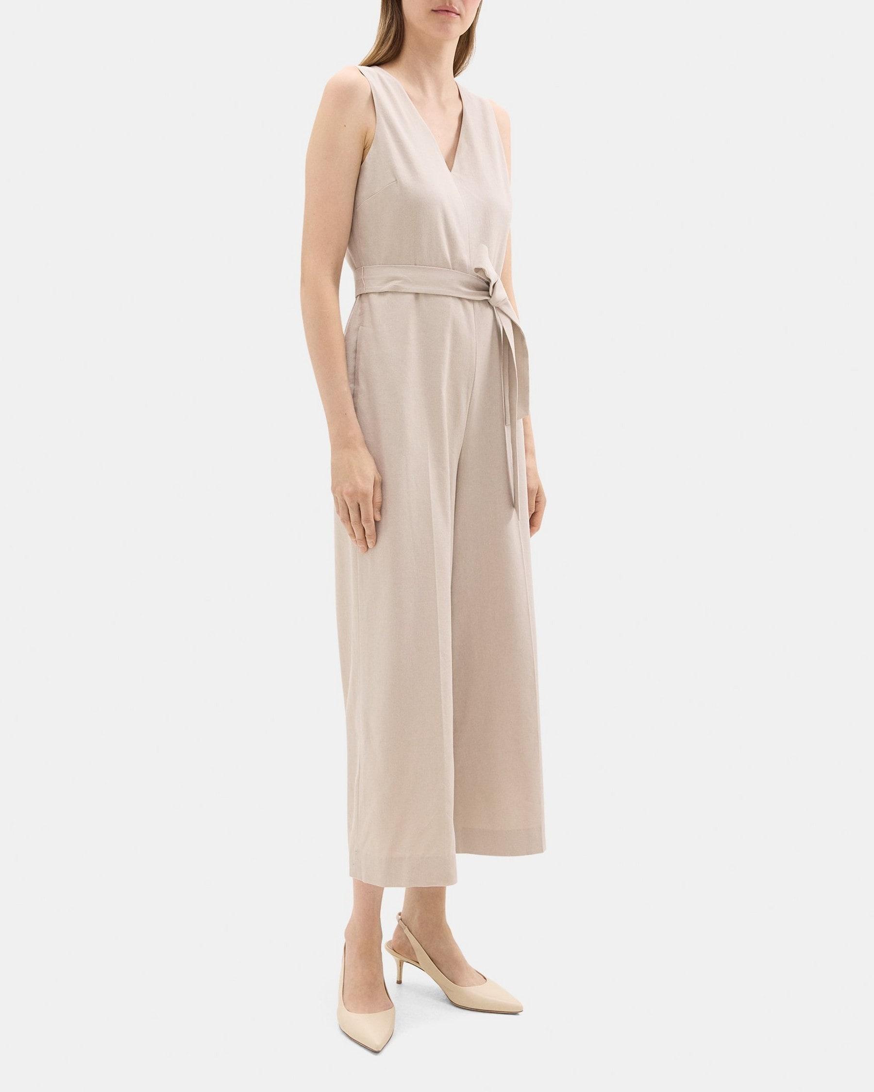 Cropped Sleeveless Jumpsuit in Stretch Linen-Blend Product Image