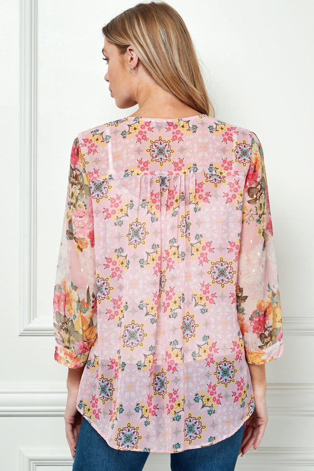 Long Sleeve V-Neck Printed Blouse Product Image