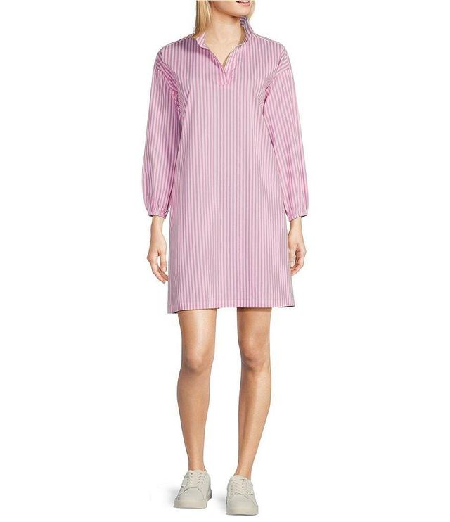 Jude Connally Florence Stretch Cotton Blend Striped Split V-Neck Long Sleeve Shift Dress Product Image