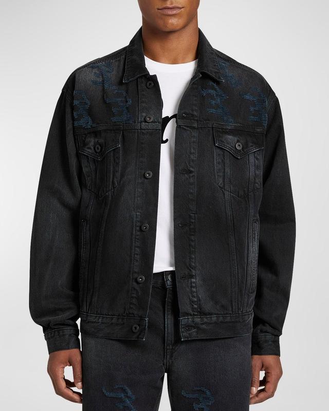 Mens Hoarding Laser-Print Denim Jacket Product Image