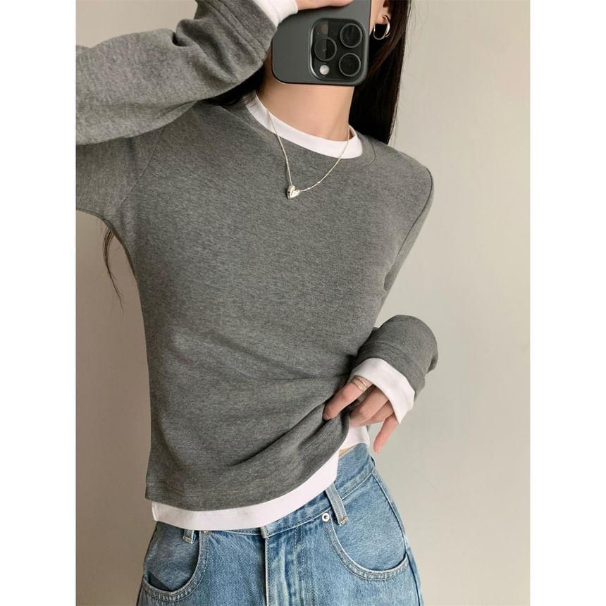 Long Sleeve Crew Neck Contrast Trim T-Shirt Product Image