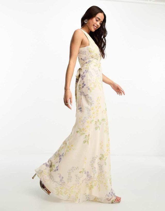 Hope & Ivy Bridesmaid tie back maxi dress in ivory floral Product Image