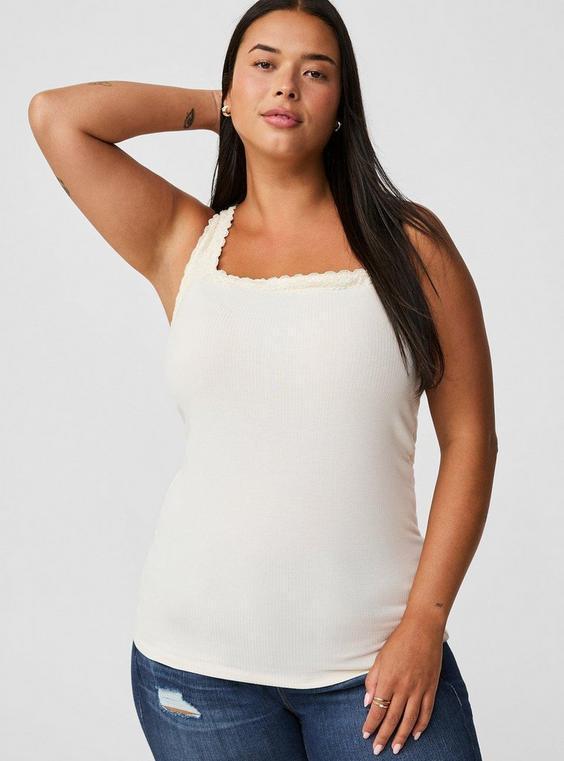 Rib Square Neck Lace Trim Tank Product Image