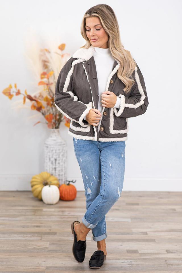 Steel and Ivory Sherpa Trim Jacket Product Image