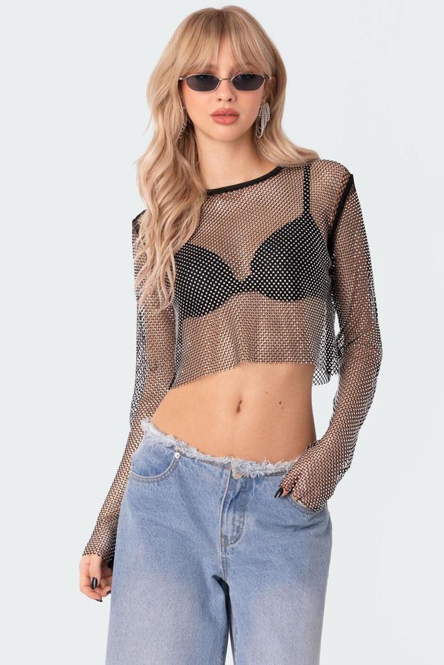 Rhinestone Fishnet Crop Top Product Image