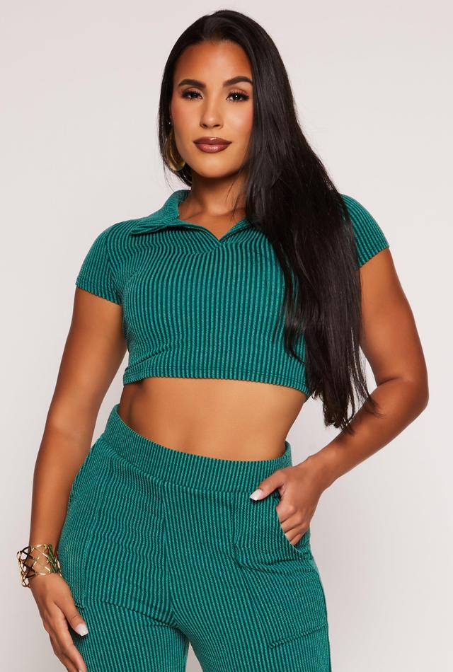 Womens Rib Knit Collared Crop Top Product Image