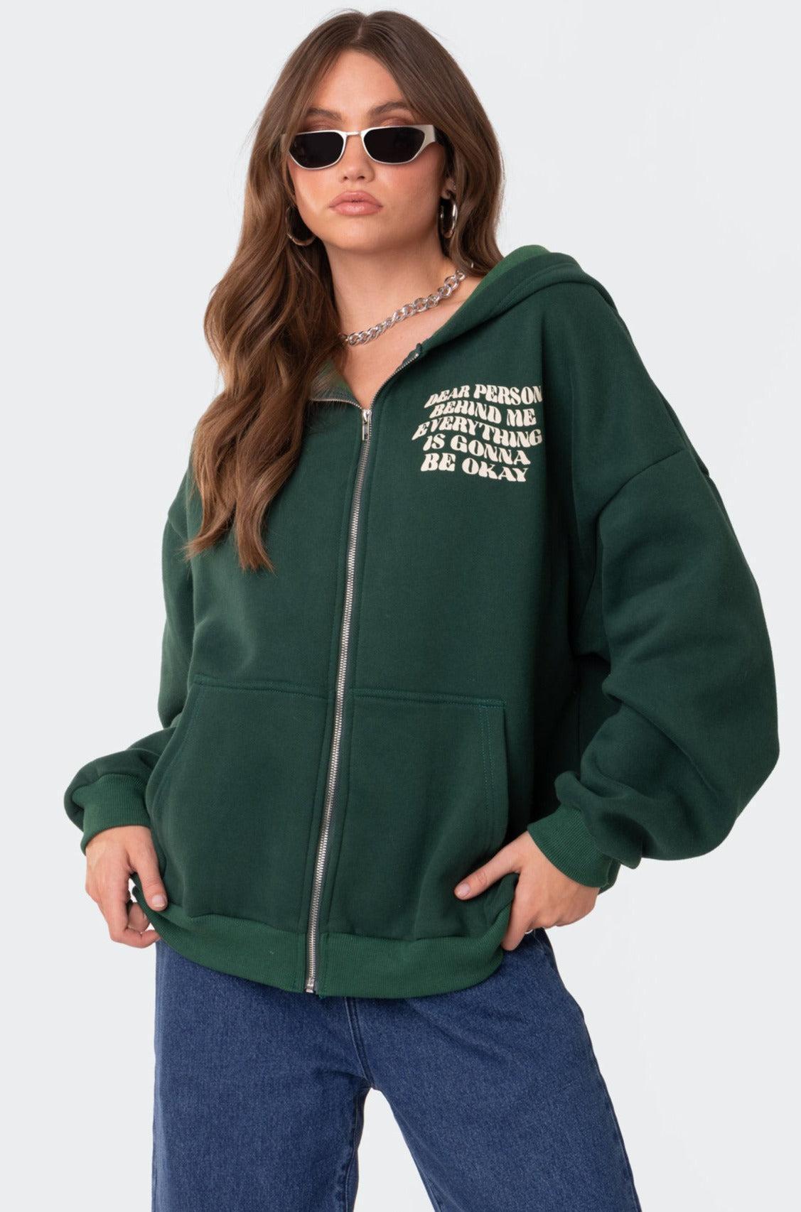 Everything'S Ok Zip Up Oversized Hoodie Product Image