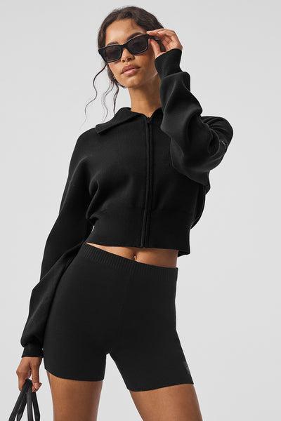 Scholar Knit Cropped Full Zip Jacket - Black Product Image