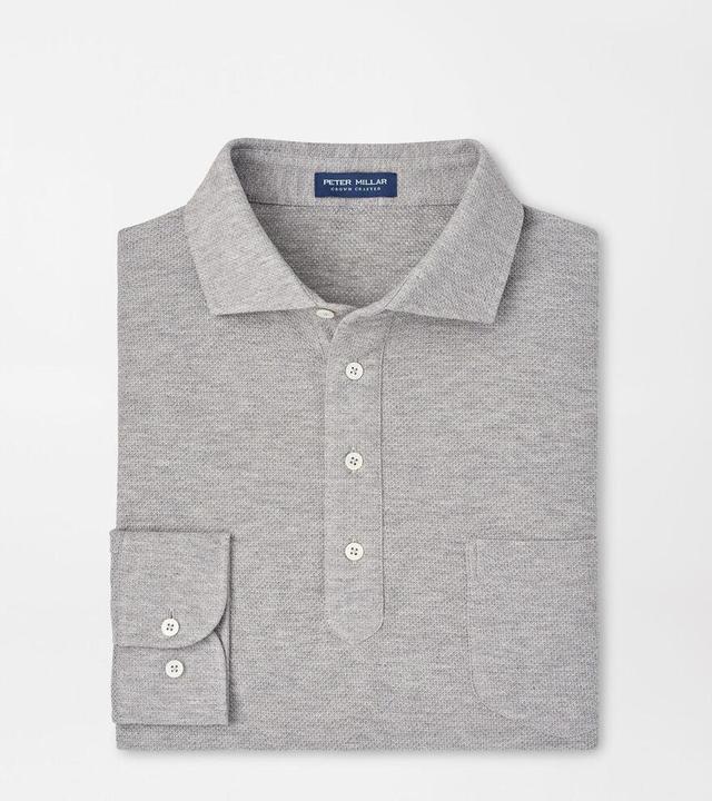 Peter Millar Mens Ramble Long-Sleeve Cotton Cashmere Polo | Color: Gale Grey | Size: S Product Image