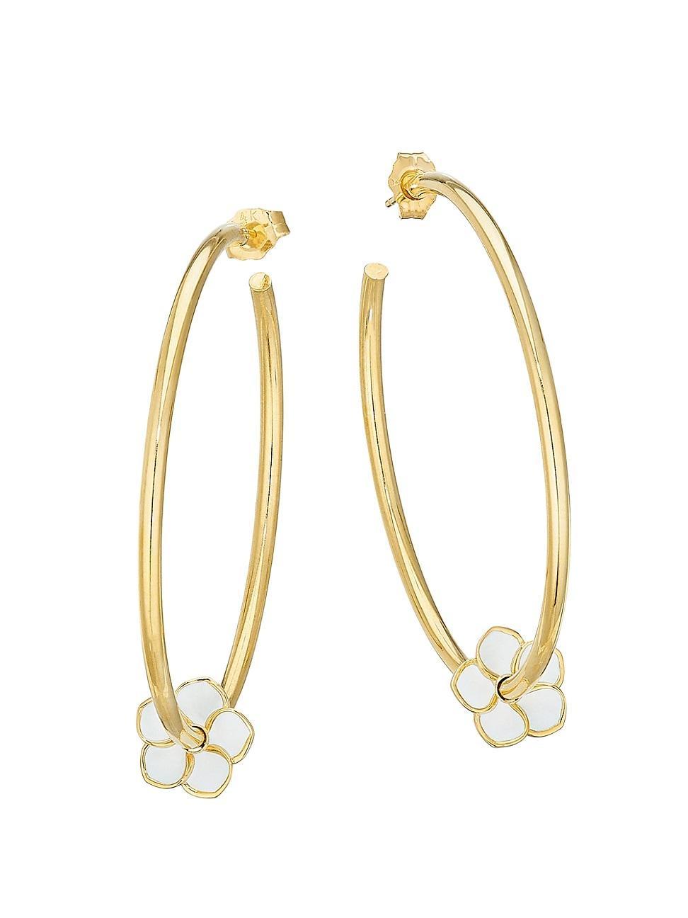 Womens 14K Yellow Gold & Enamel Flower Hoop Earrings Product Image