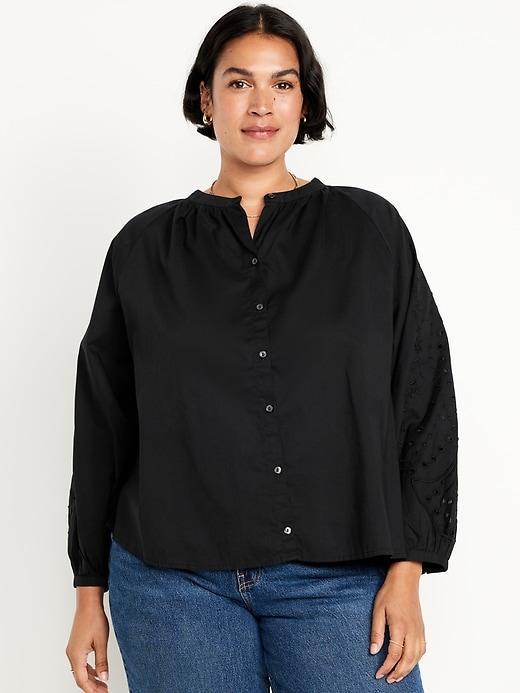 Split-Neck Button-Down Top Product Image