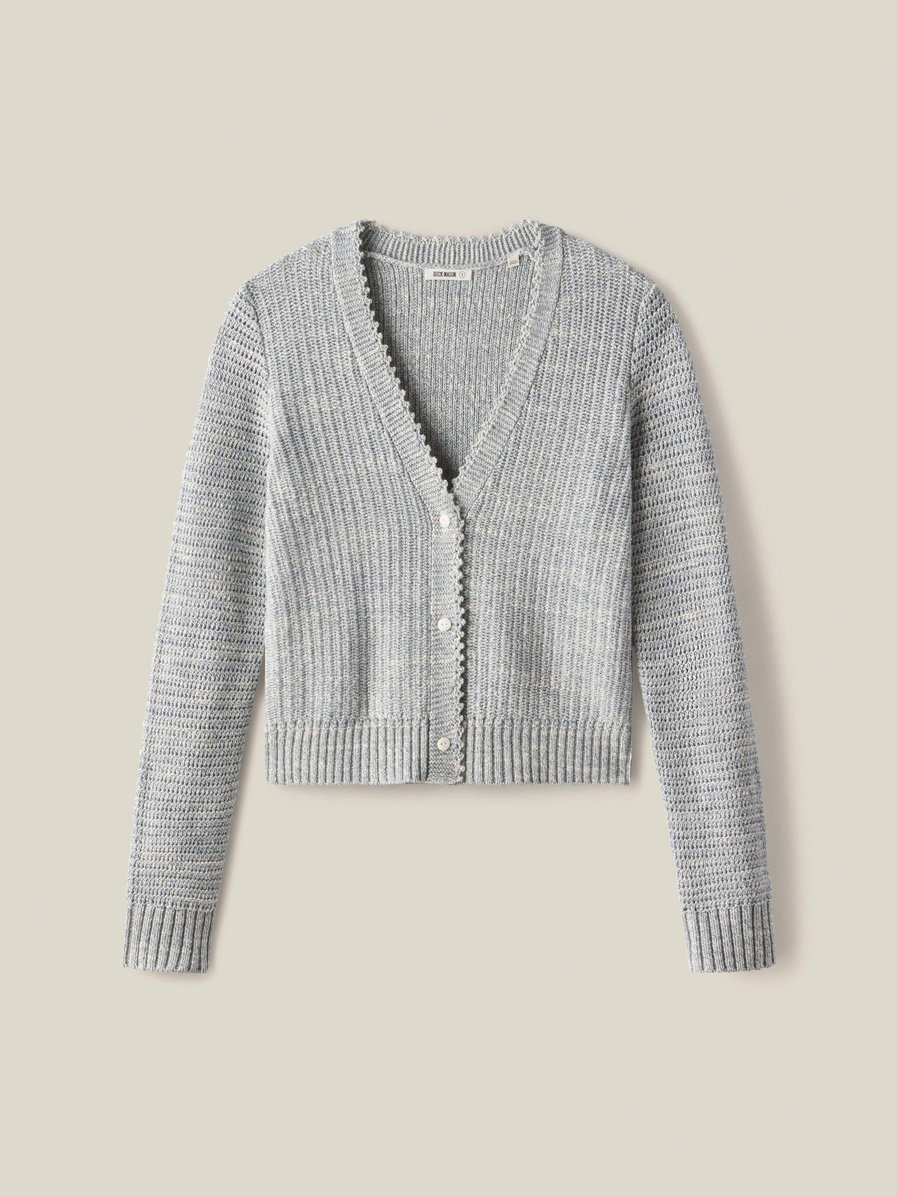 Marled Blue Seafarer Crochet V - Neck Cardigan product image