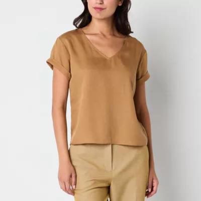 Worthington Womens V Neck Short Sleeve Blouse Product Image