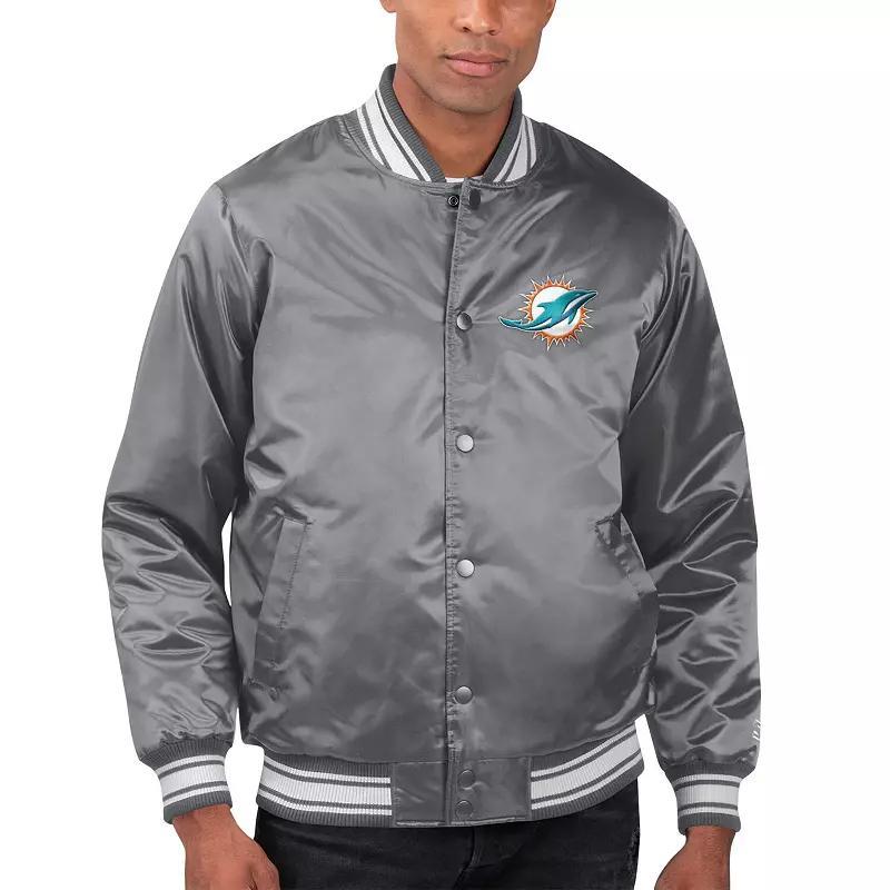 Mens Starter Gray Miami Dolphins Locker Room Satin Varsity Full-Snap Jacket Product Image