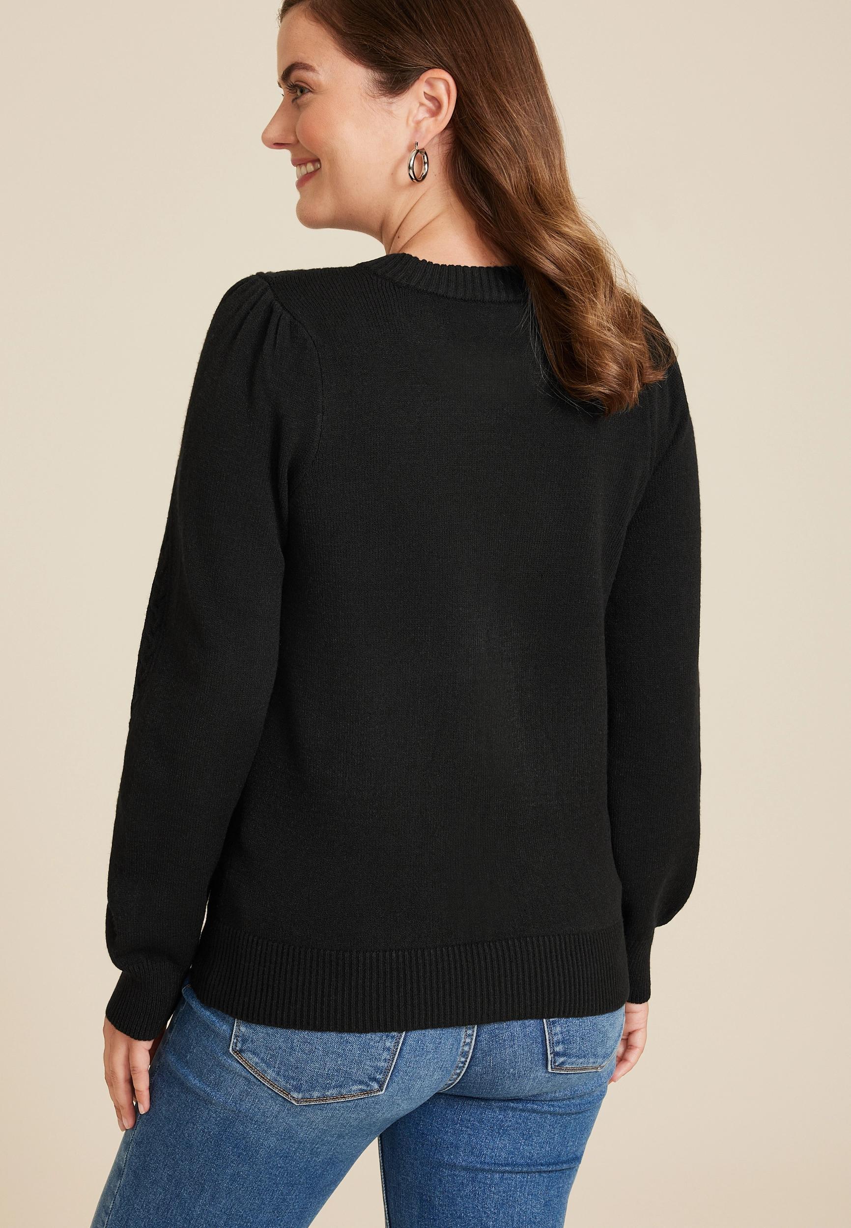 Cabled Dells Puff Sleeve Sweater Product Image