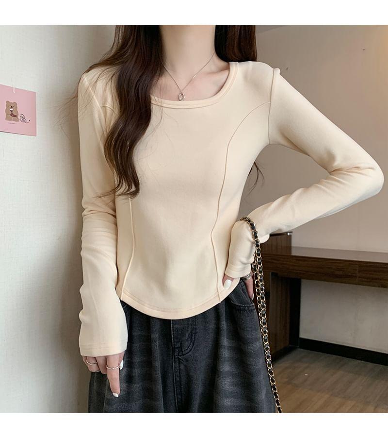 Long-Sleeve Square Neck Plain T-Shirt Product Image