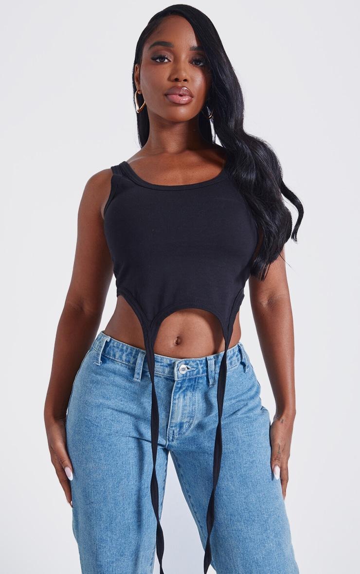 Shape Black Cotton Sleeveless Crop Top Product Image