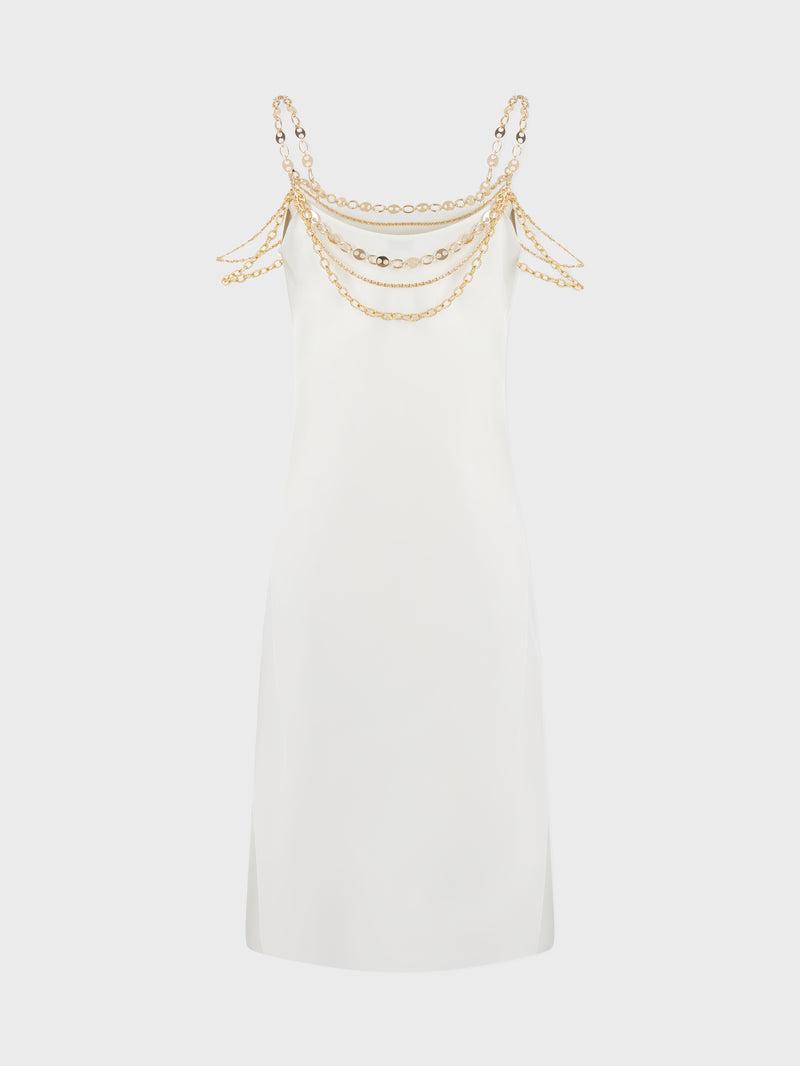 Light white dress embellished with "eight" signature chain Product Image