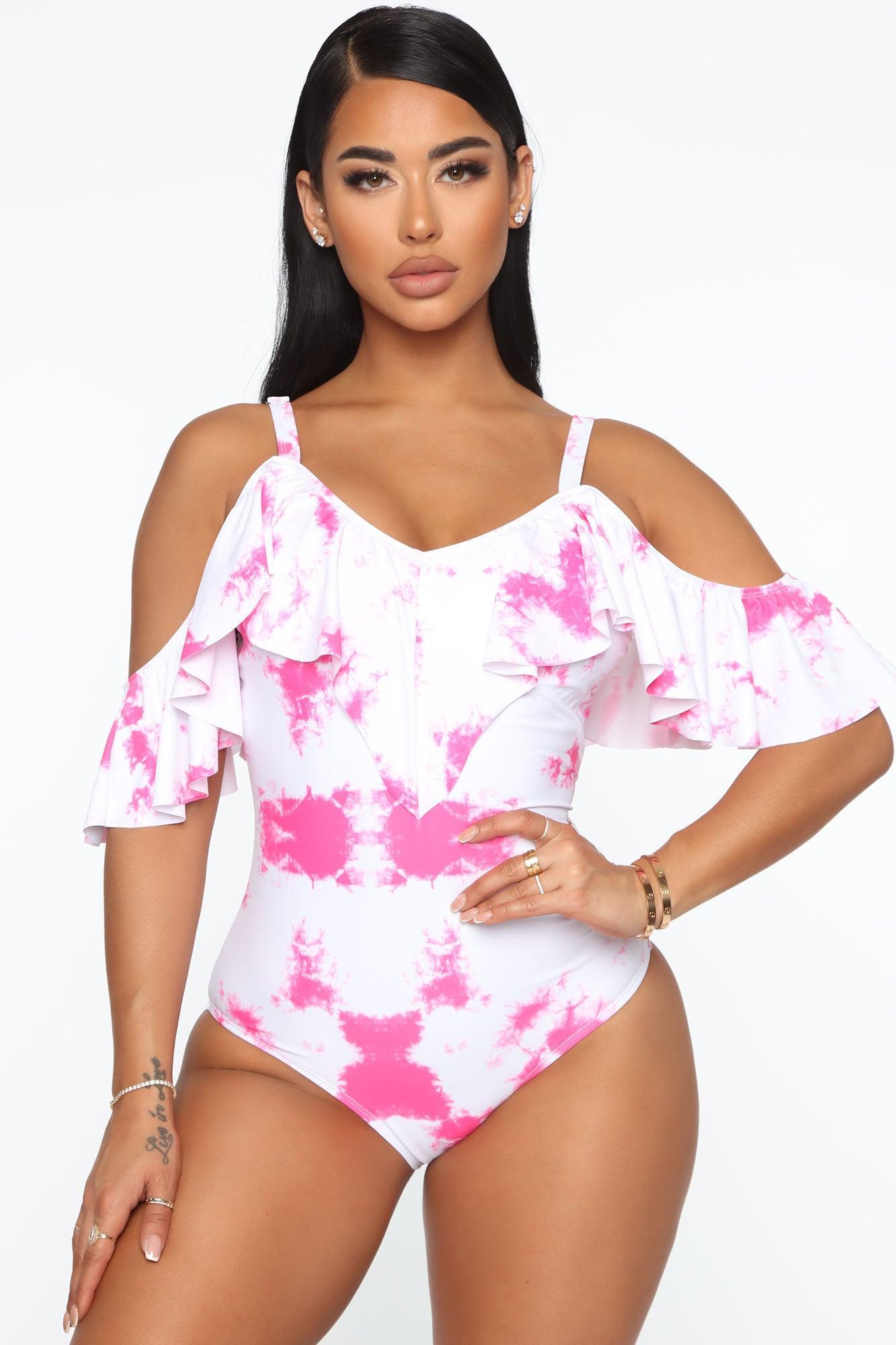 Make A Wave Swimsuit - White/Pink Product Image