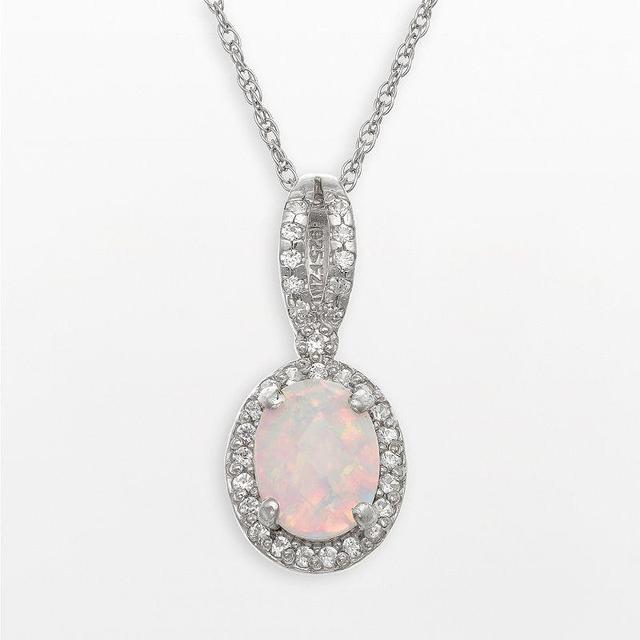 Sterling Silver Lab-Created Opal and Lab-Created White Sapphire Oval Halo Pendant, Womens Multi Product Image