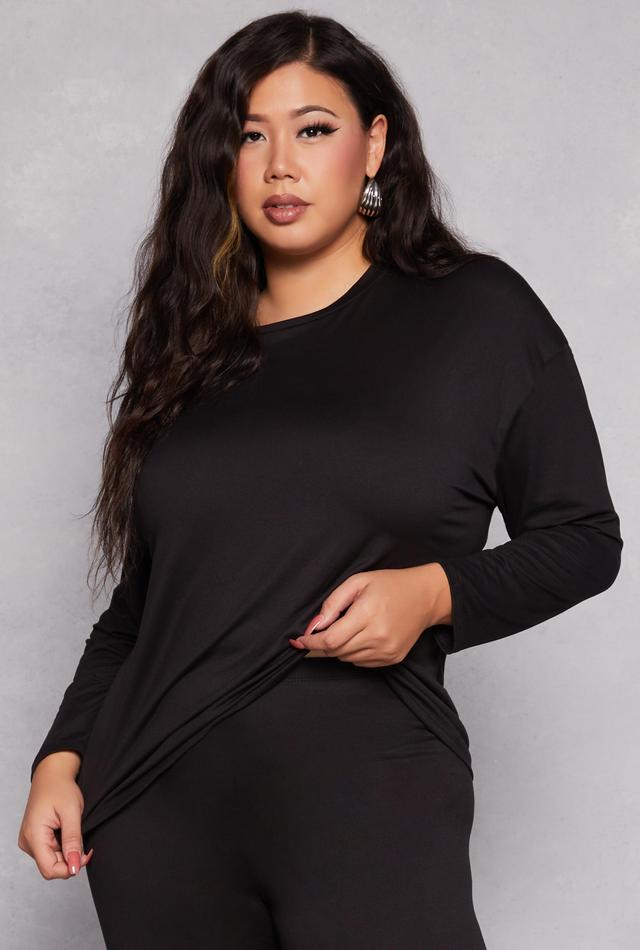 Womens Plus Size Solid Crew Neck Long Sleeve Top Product Image