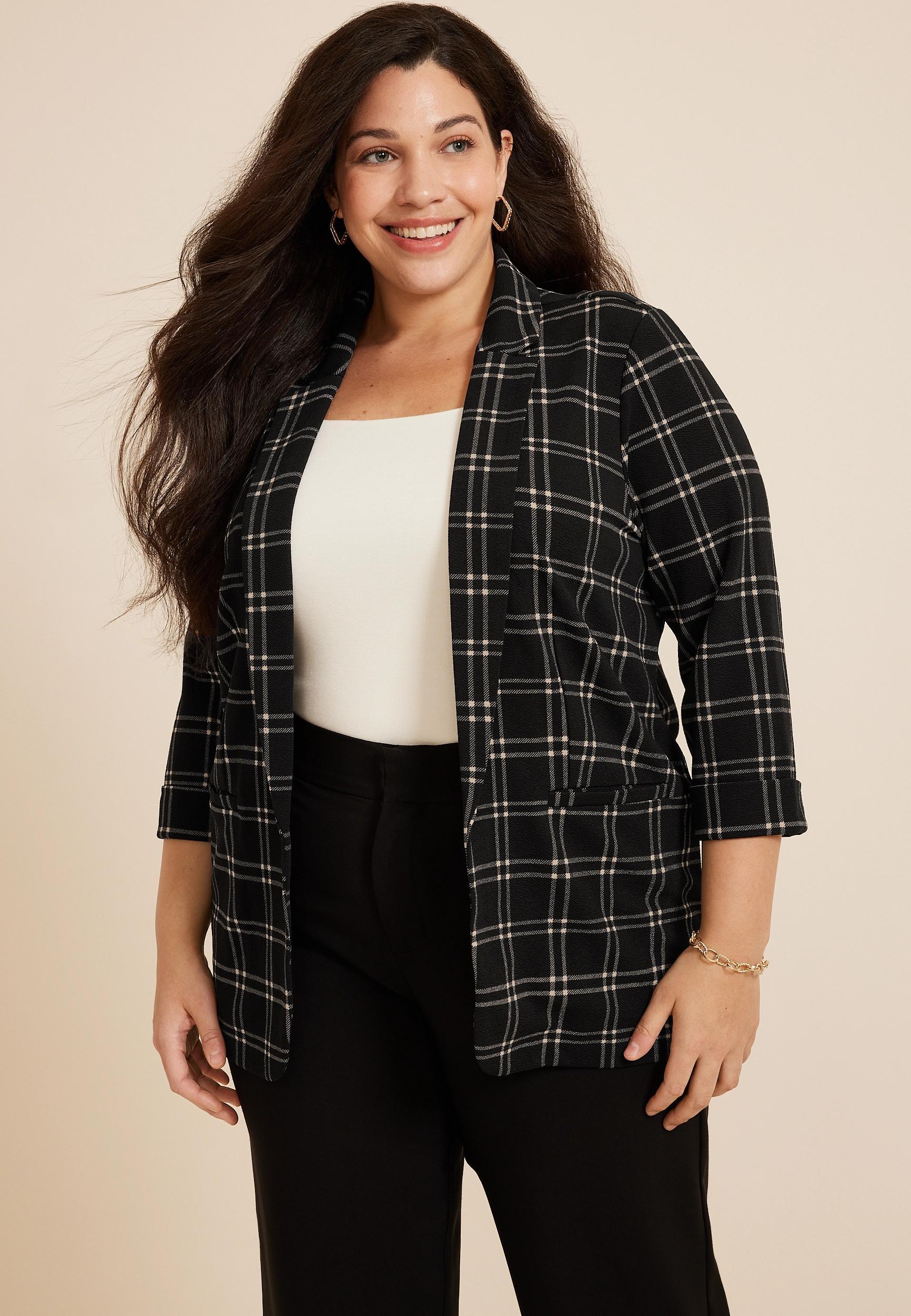 Maurices Plus Size Womens Blazer Versa Windowpane Size 3X Product Image