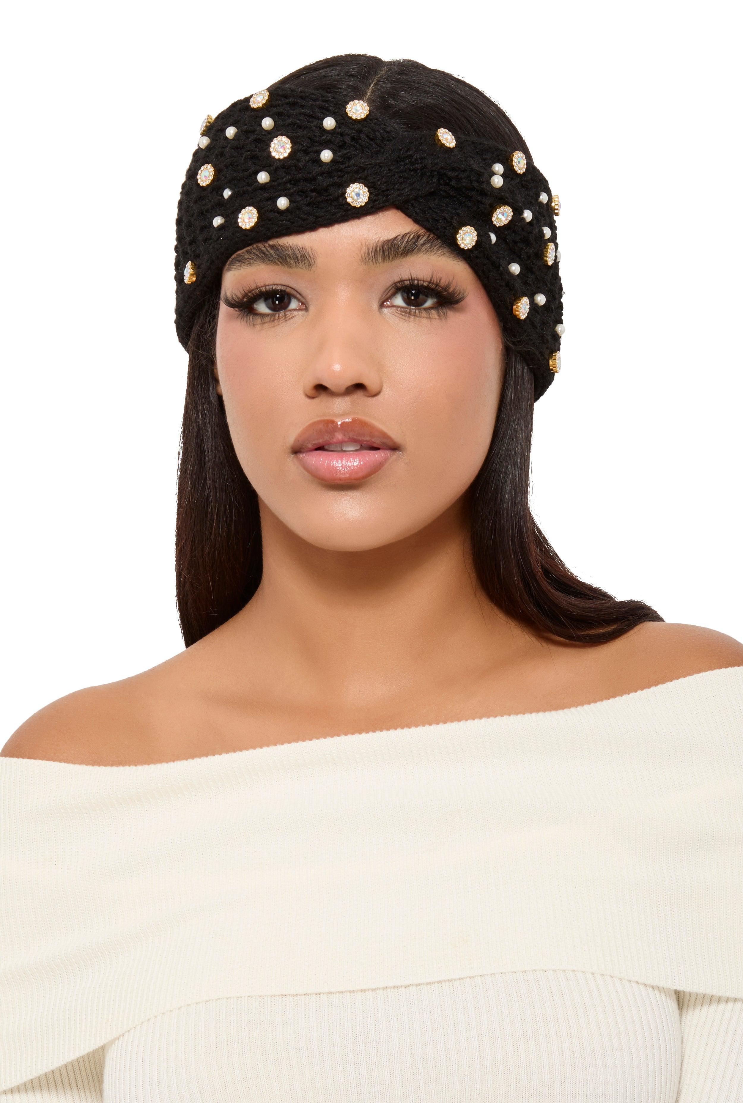 Rhinestone Faux Pearl Twist Front Head Wrap Female Product Image