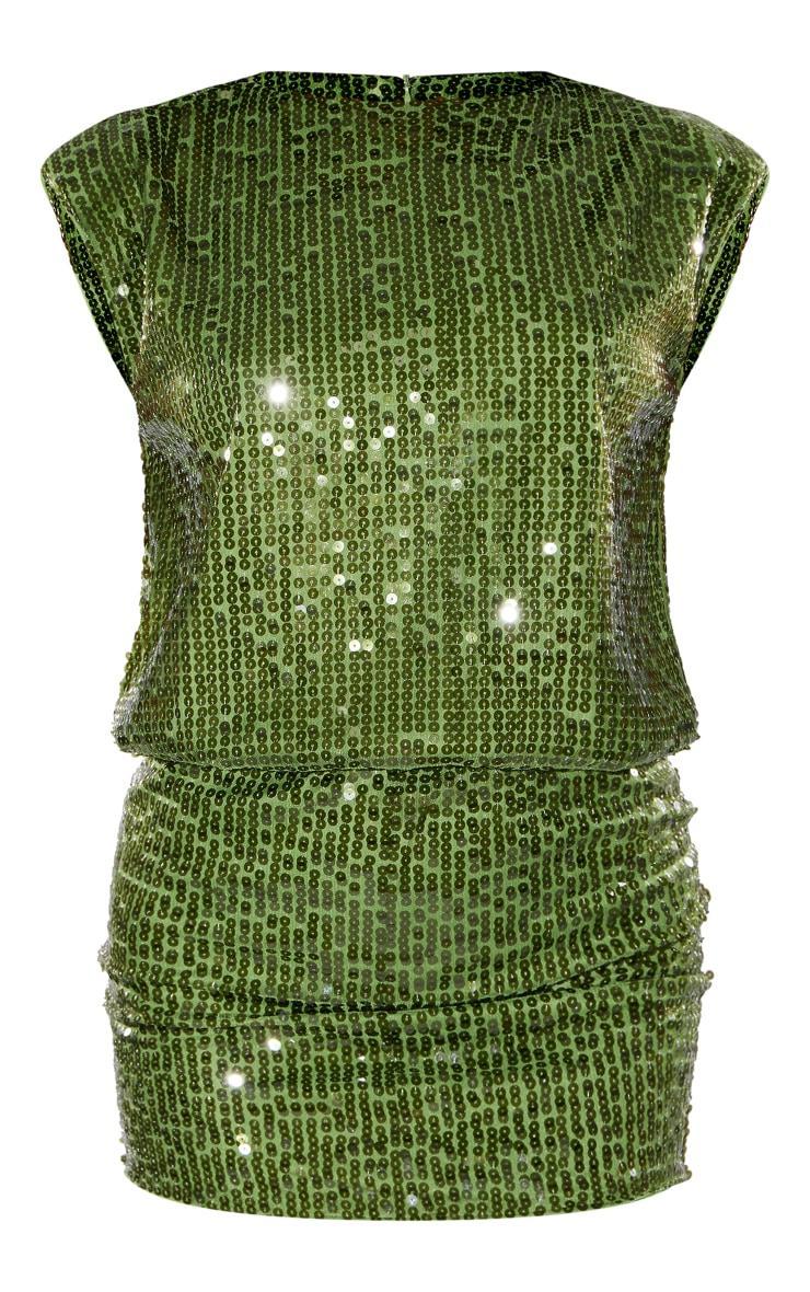 Green Sequin Shoulder Pad Sleeveless Bodycon Dress Product Image