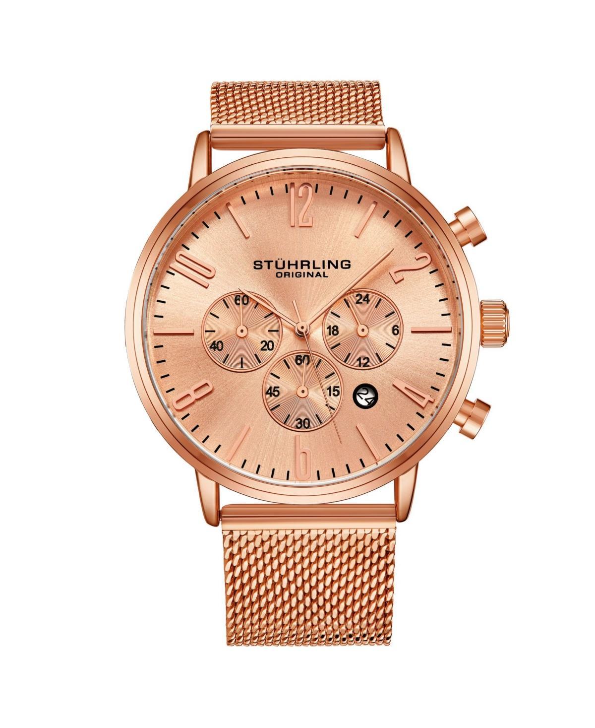 Stuhrling Mens Rose Gold Mesh Stainless Steel Bracelet Watch 48mm Product Image