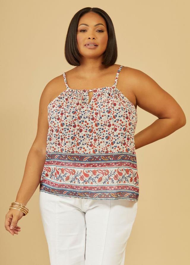 Plus Size Floral Print Keyhole Top Ashley Stewart Product Image