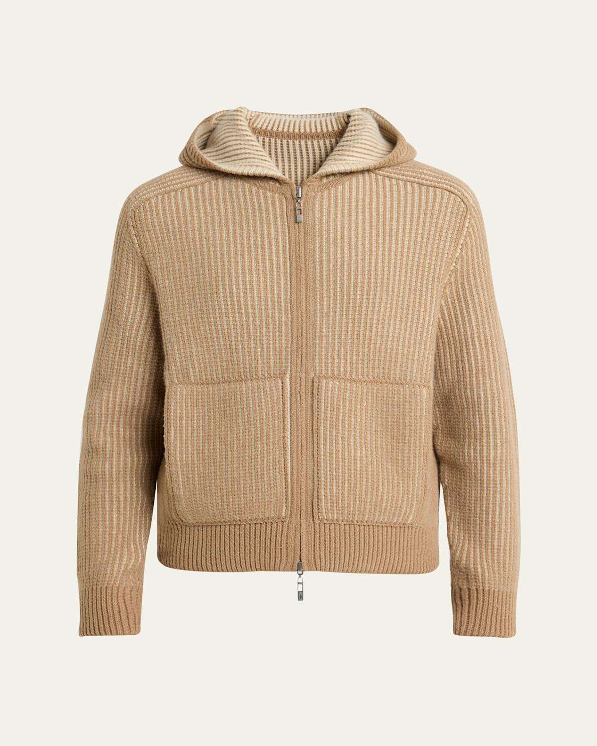 Mens Hooded Cashmere Bomber Sweater Product Image