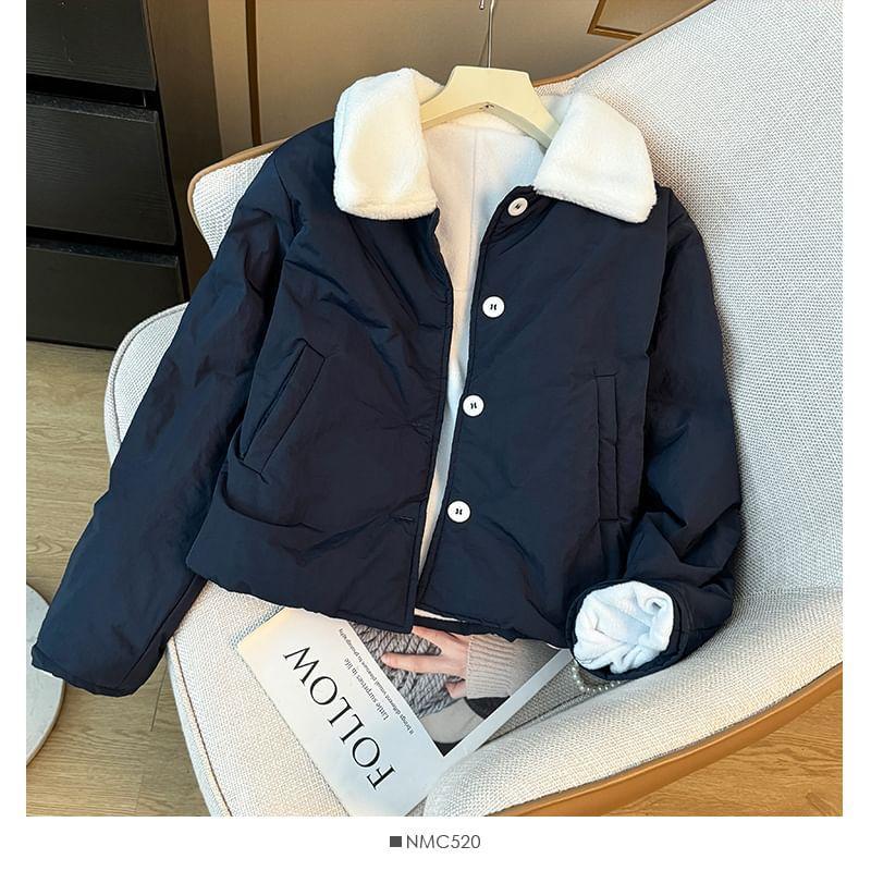 Collared Fleece-Lined Padded Jacket Product Image