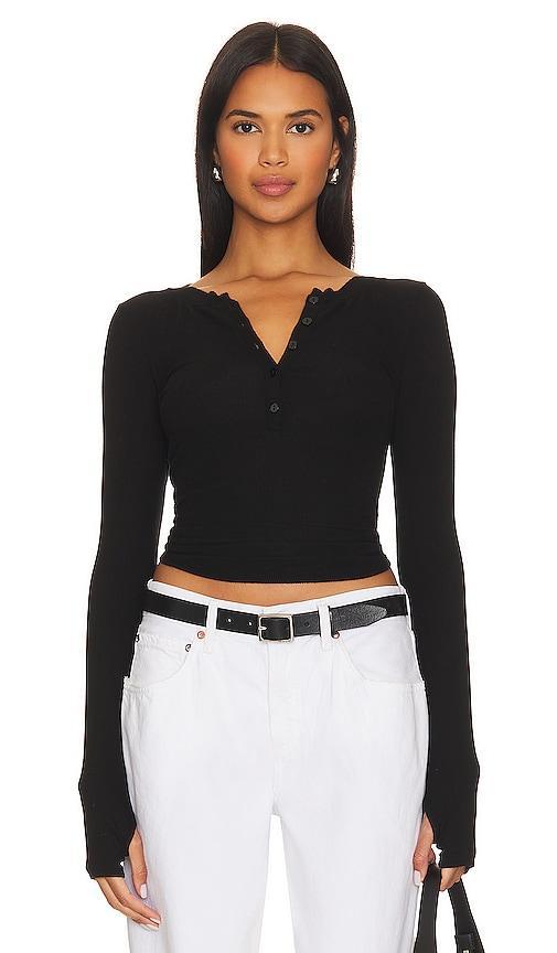 Enza Costa for FWRD Silk Rib Henley Black. (also in L, S, XL, XS). Product Image