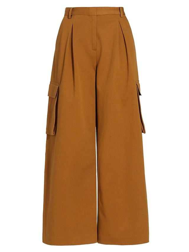 Womens Pleated Wide-Leg Cargo Pants Product Image