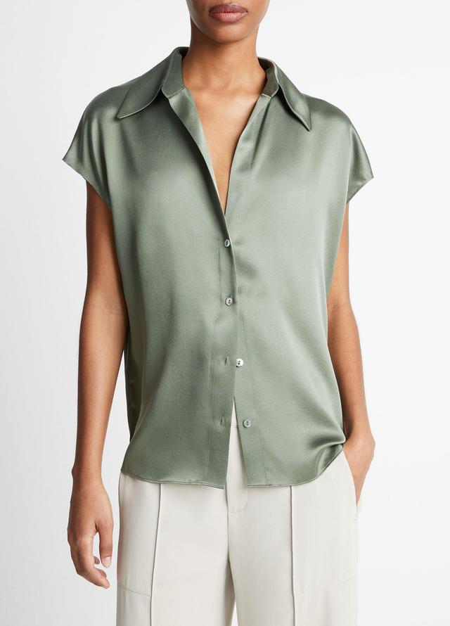 Silk Cap-Sleeve Ruched-Back Blouse Product Image