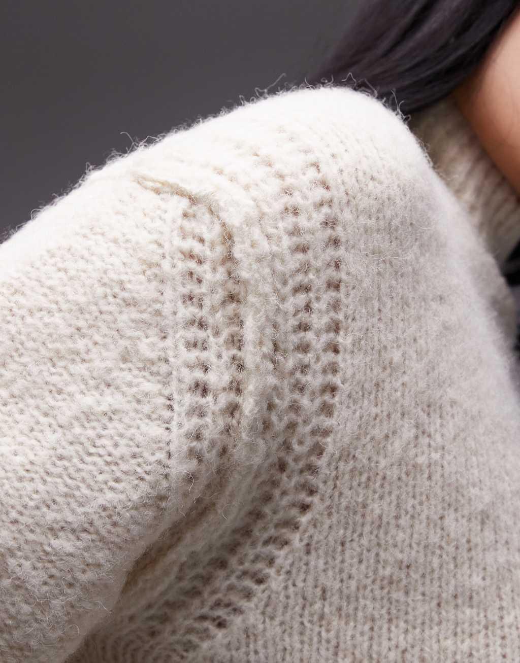 Topshop knitted seam stitch detail funnel relaxed sweater in ivory Product Image