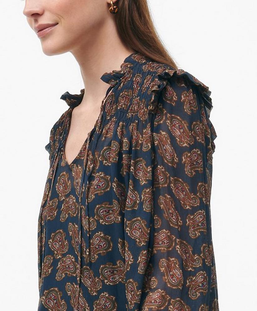 Ruffle Detail Tie-Neck Blouse in Paisley Chiffon with Removable Camisole Product Image