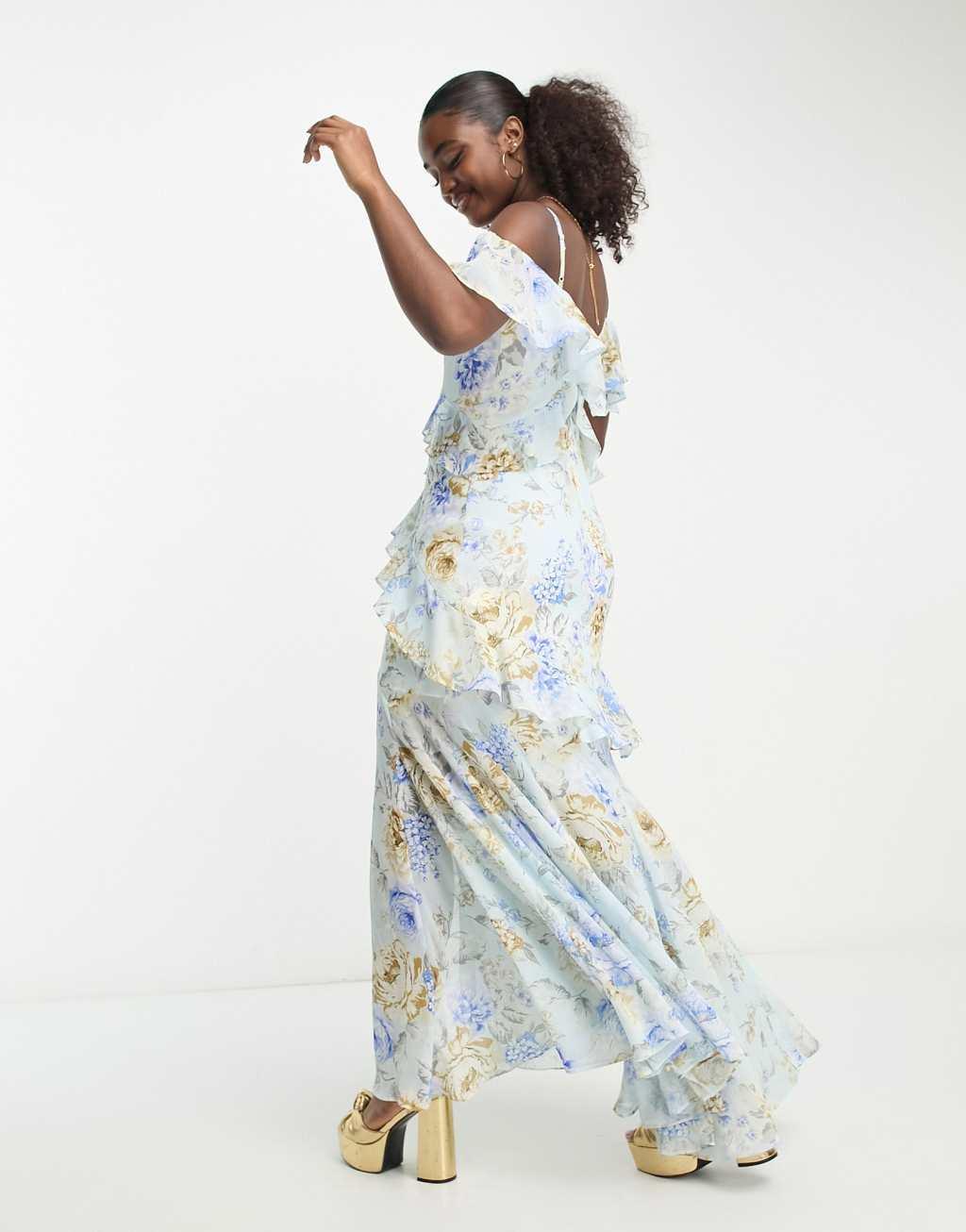 Ever New off shoulder maxi dress In blue floral Product Image