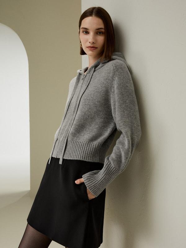 Short Zip-Up Wool Cashmere Hoodie Product Image