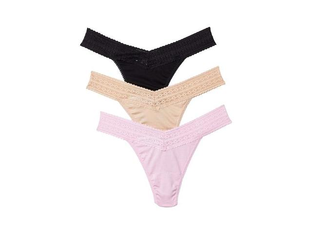 Hanky Panky DreamEase Original Rise Thong 3 Pack (Black/Chai/Pink) Women's Underwear Product Image